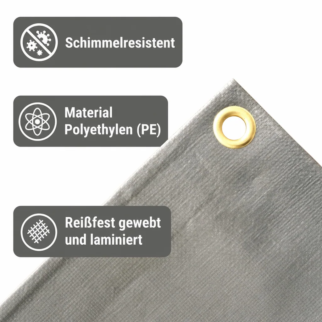 Abdeckplane, 280g/m² grau, wasserdicht, reißfest, UV-stabilisiert, PE, Bau und Garten, 3x6m (18m²)