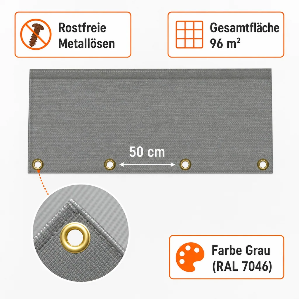 Abdeckplane 8x12m, grau, 280g/m², (96m²), wasserdicht, reißfest