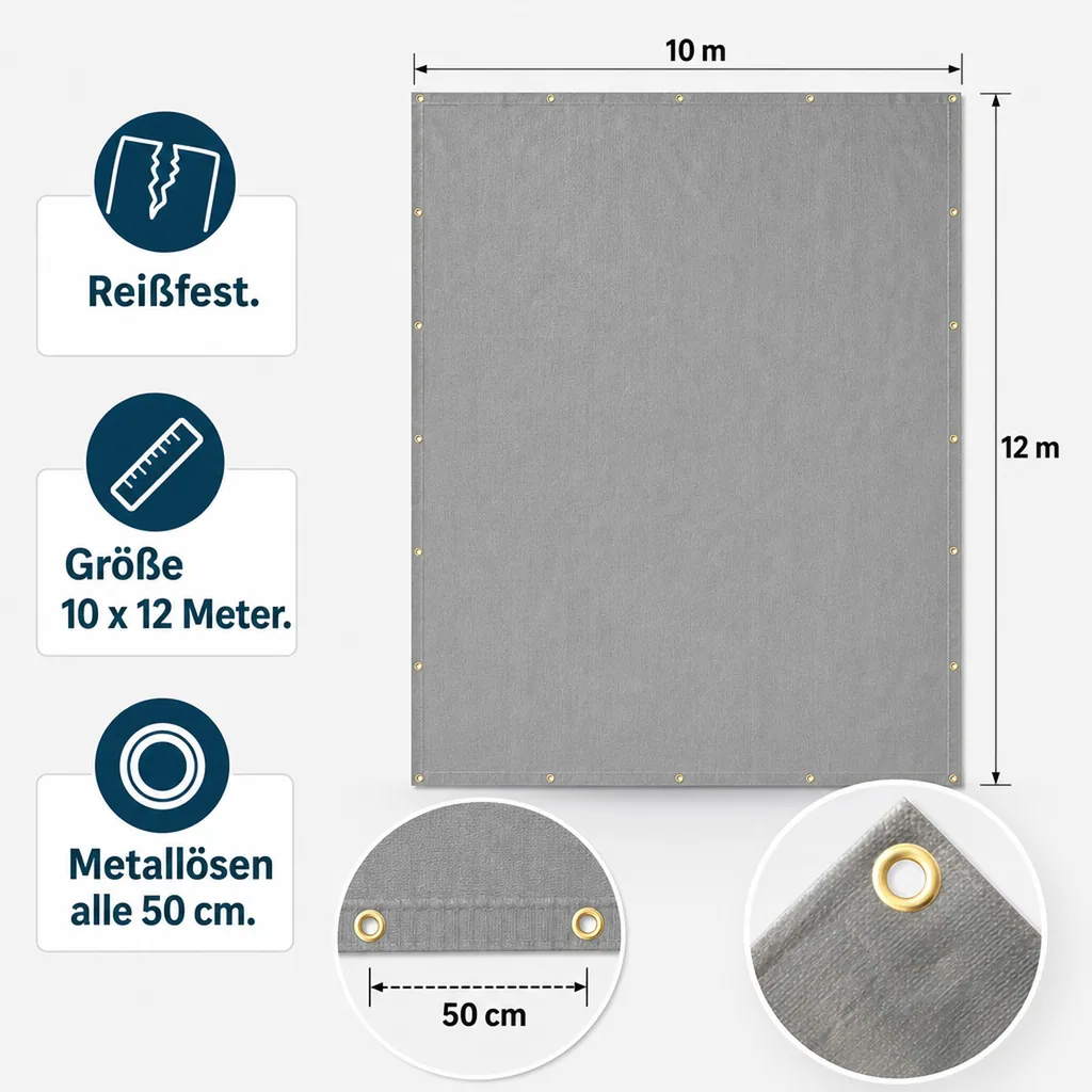 Abdeckplane, 280 g/m², grau 10x12 (120m²), Gewebeplane, Bauplane, wasserdicht