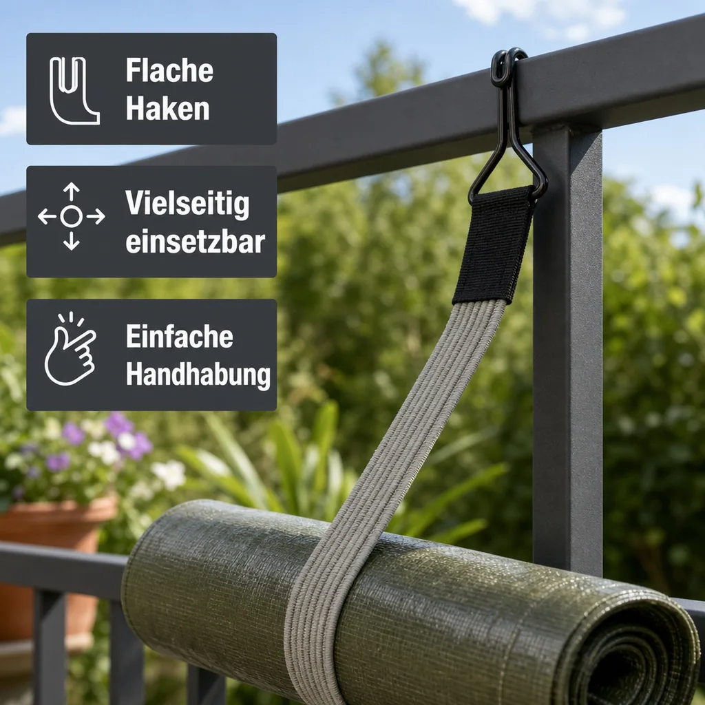 Spanngummi mit Haken, flach, elastisch, 100 cm, grau