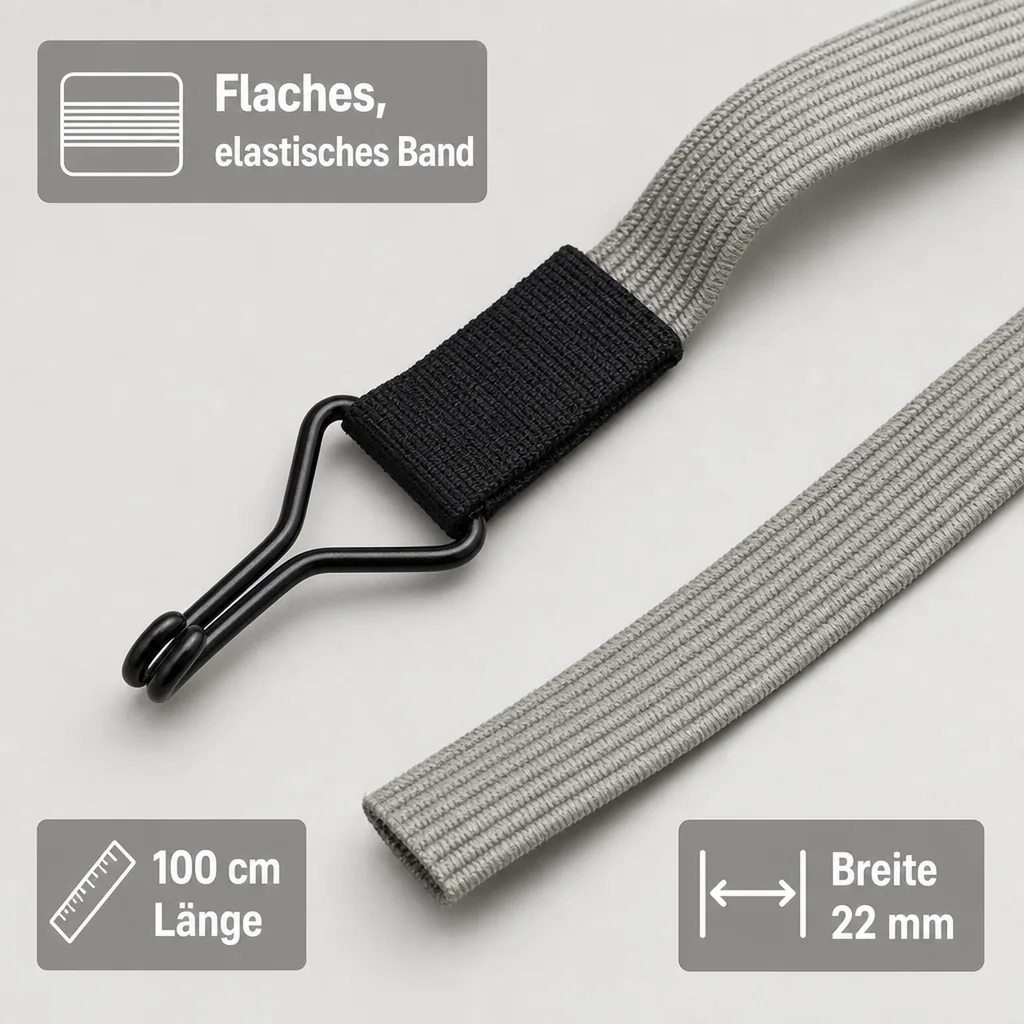 Spanngummi mit Haken, flach, elastisch, 100 cm, grau