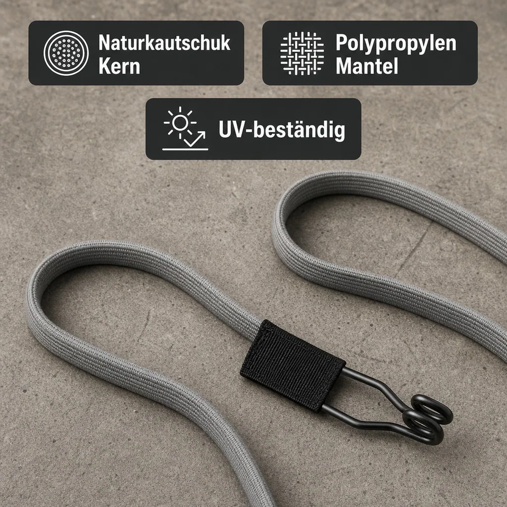 Spanngummi mit Haken, flach, elastisch, 100 cm, grau