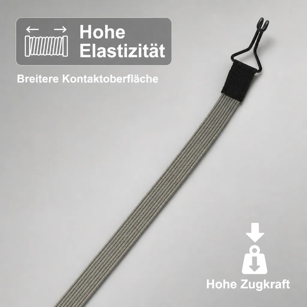 Spanngummi mit Haken, flach, elastisch, 100 cm, grau
