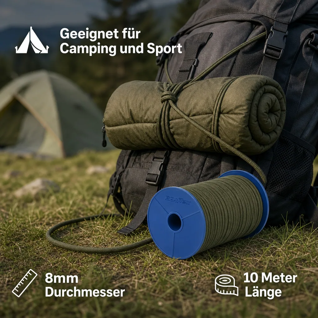Expanderseil, Gummiseil, 8mm, 10m, schwarz