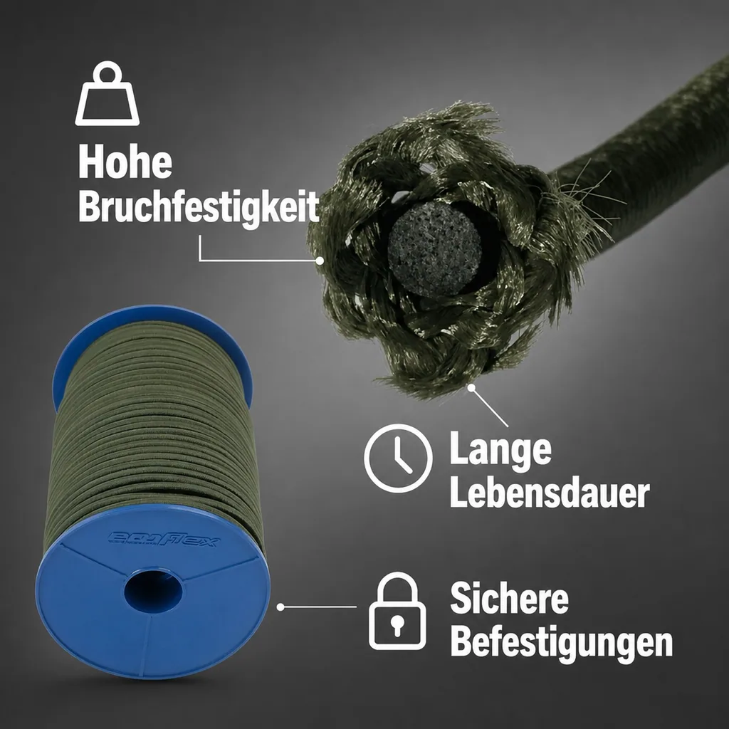 Expanderseil, Gummiseil, 8mm, 10m, schwarz