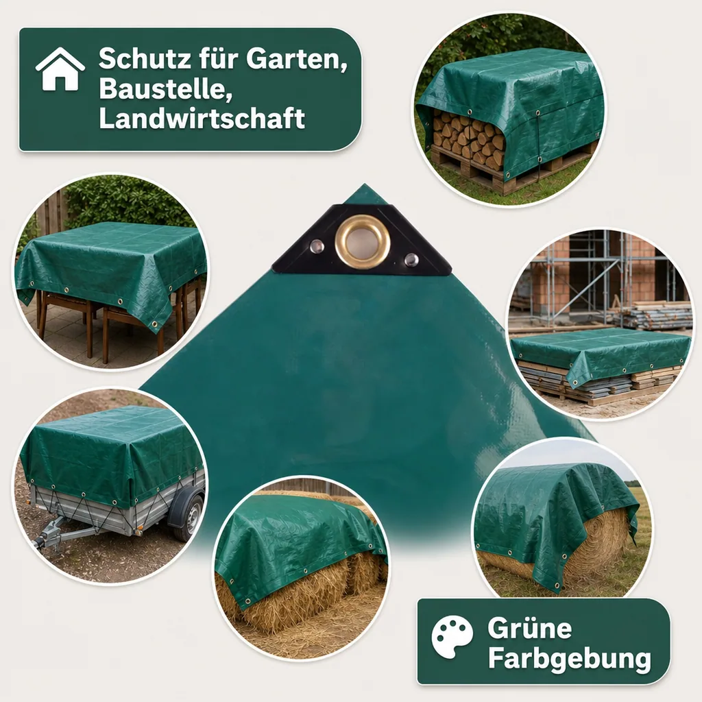 PVC Plane 650 g/m², Abdeckplane 3,5 x 6m (21m²), grüne Gewebeplane, wasserdicht