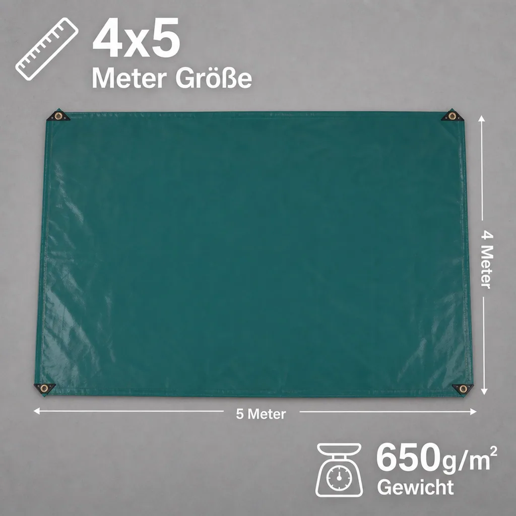 PVC Plane, Abdeckplane 650g/m², grün, wasserdicht, reißfest, 4x5m (20m²)