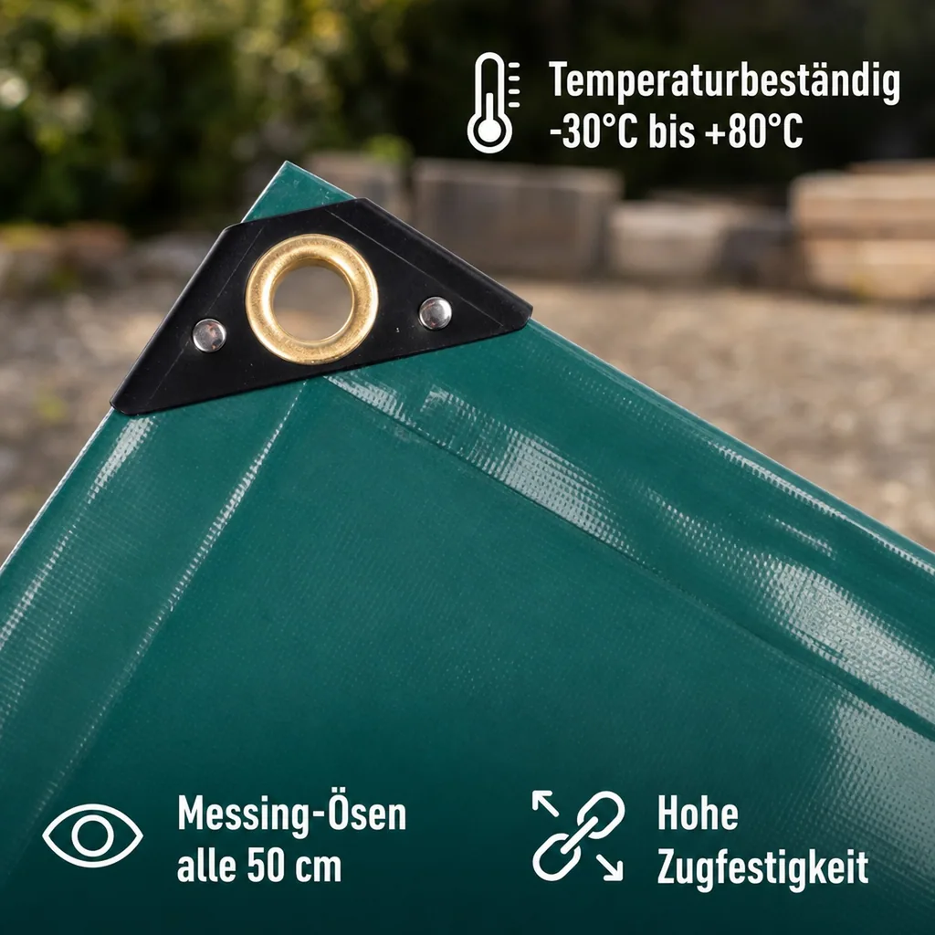 PVC Plane, Abdeckplane 650 g/m², 5x6m, grüne Plane (30m²), wasserdicht