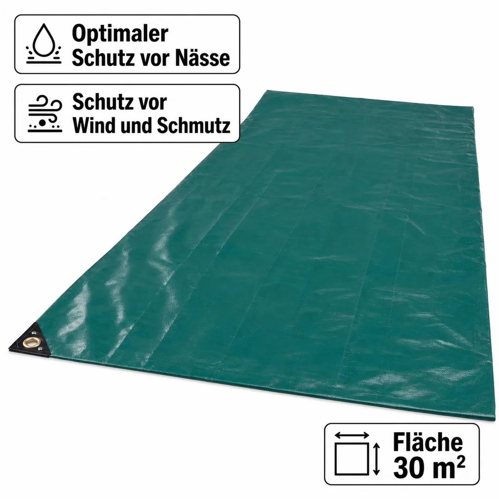 PVC Plane, Abdeckplane 650 g/m², 5x6m, grüne Plane (30m²), wasserdicht