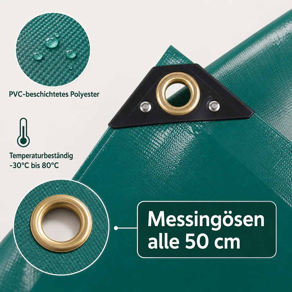 PVC Plane 650 g/m², Abdeckplane, 3,5 x 7m (24,5m²), grün, wasserdicht, reissfest
