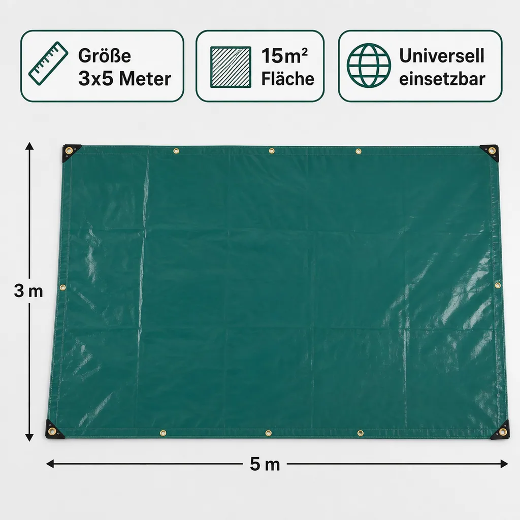 PVC Plane, Abdeckplane 650g, wasserdicht, 3x5m (15m²), grün