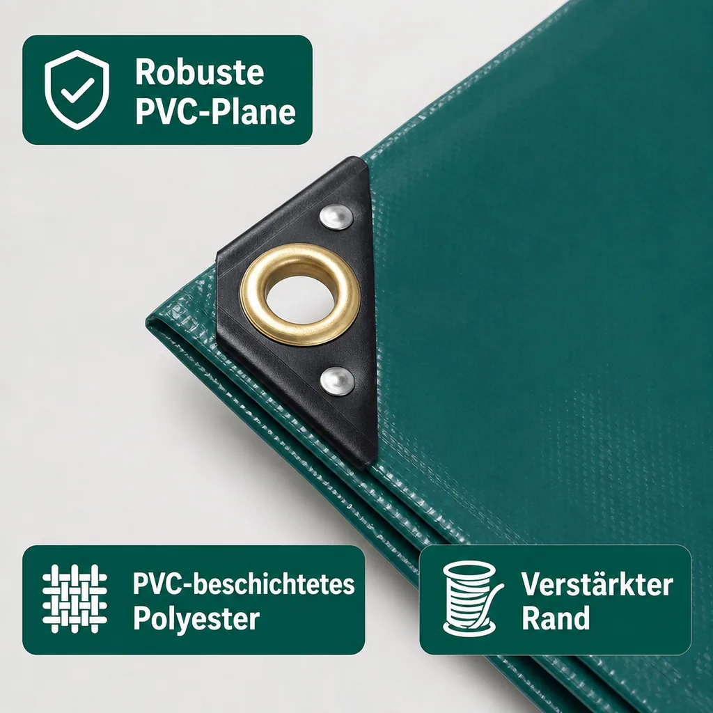 PVC Plane, Abdeckplane 650g, wasserdicht, 3x5m (15m²), grün