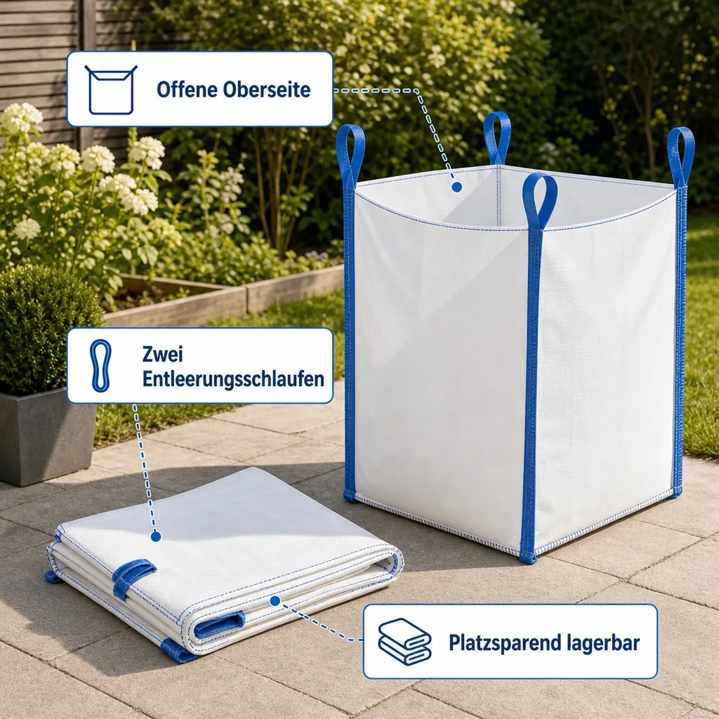 Big Bag 5er Set, 90x90x90 cm, 1000kg Tragkraft, offen
