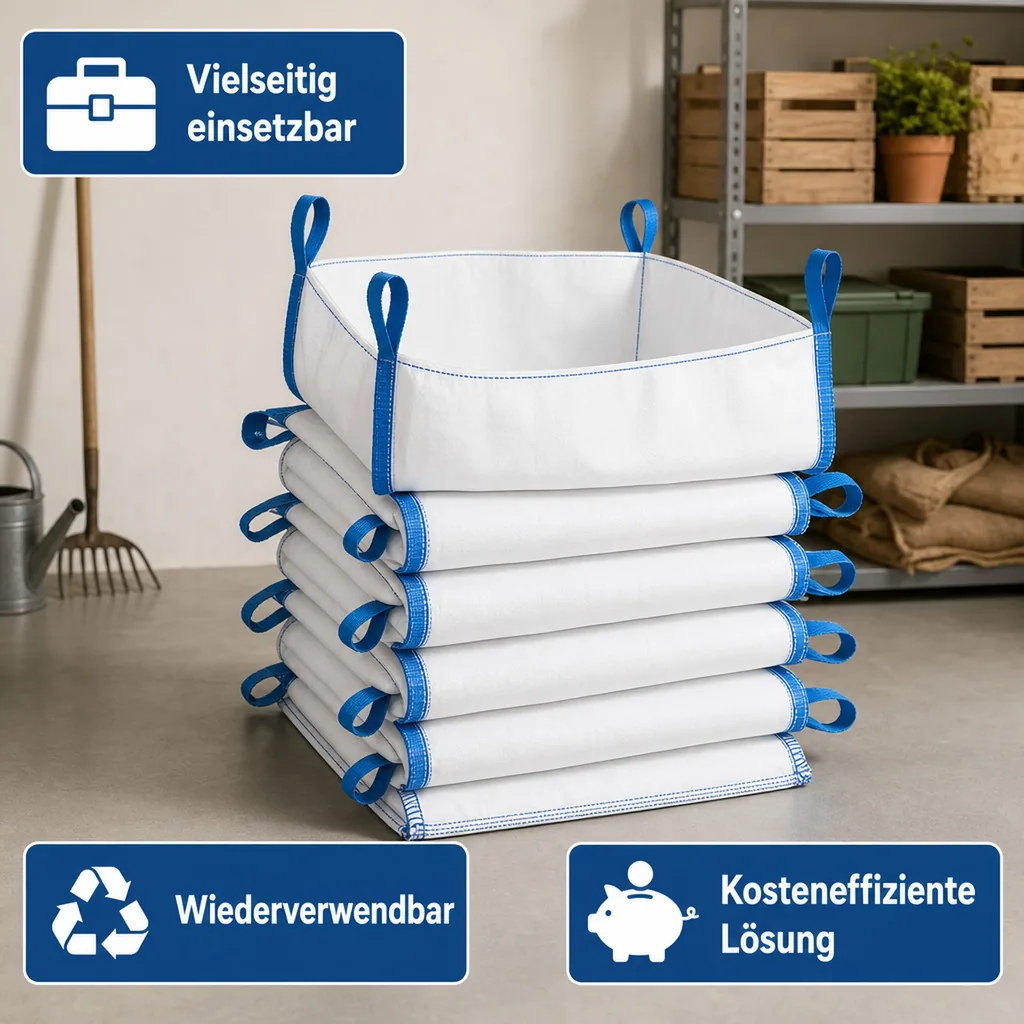 Big Bag 5er Set, 90x90x90 cm, 1000kg Tragkraft, offen