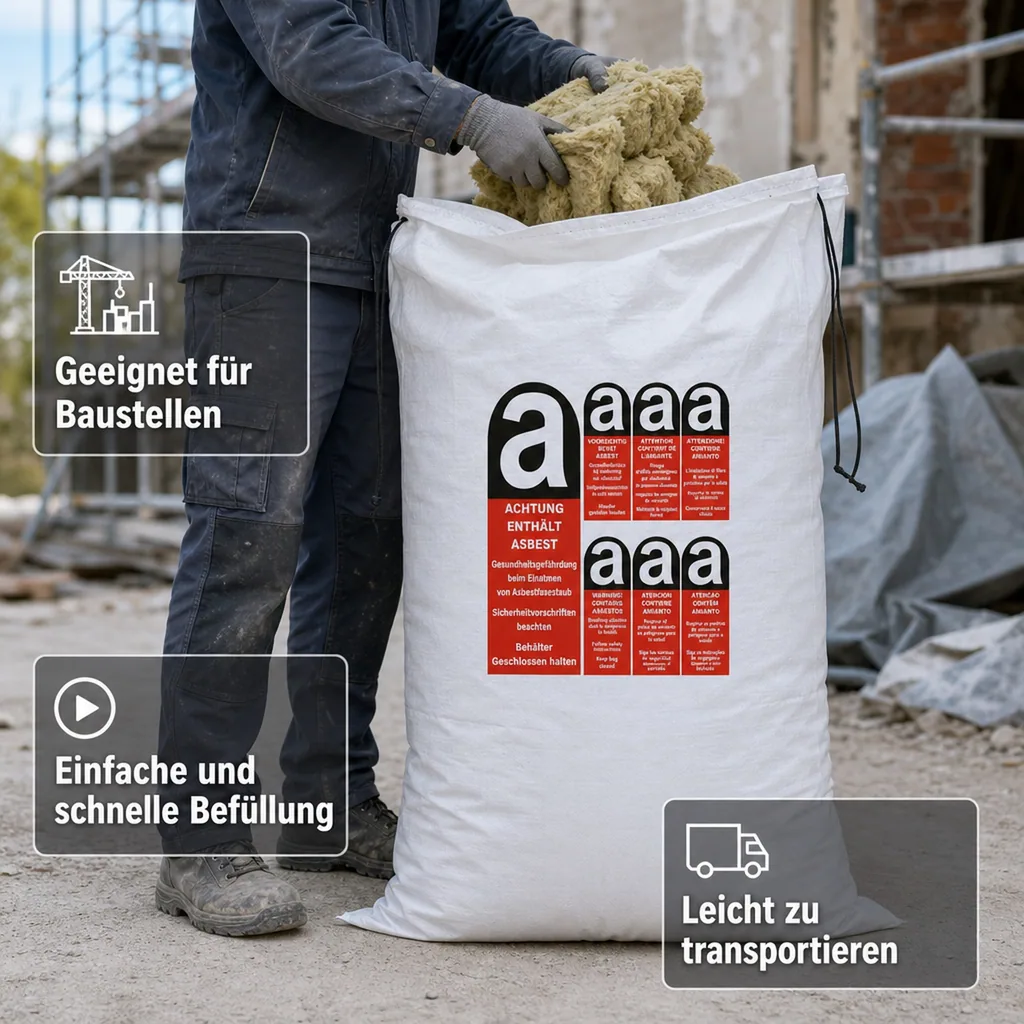 KMF Sack, Mineralwolle Sack, 140x220 cm, 1200 Liter, Mineralfaserabfall Sack