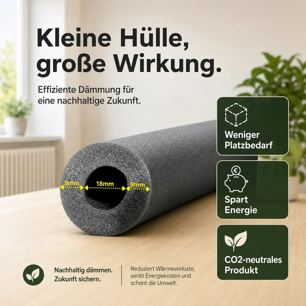 Isolierschlauch 18 mm, 2m Rohrisolierung, Heizungsrohr Dämmung
