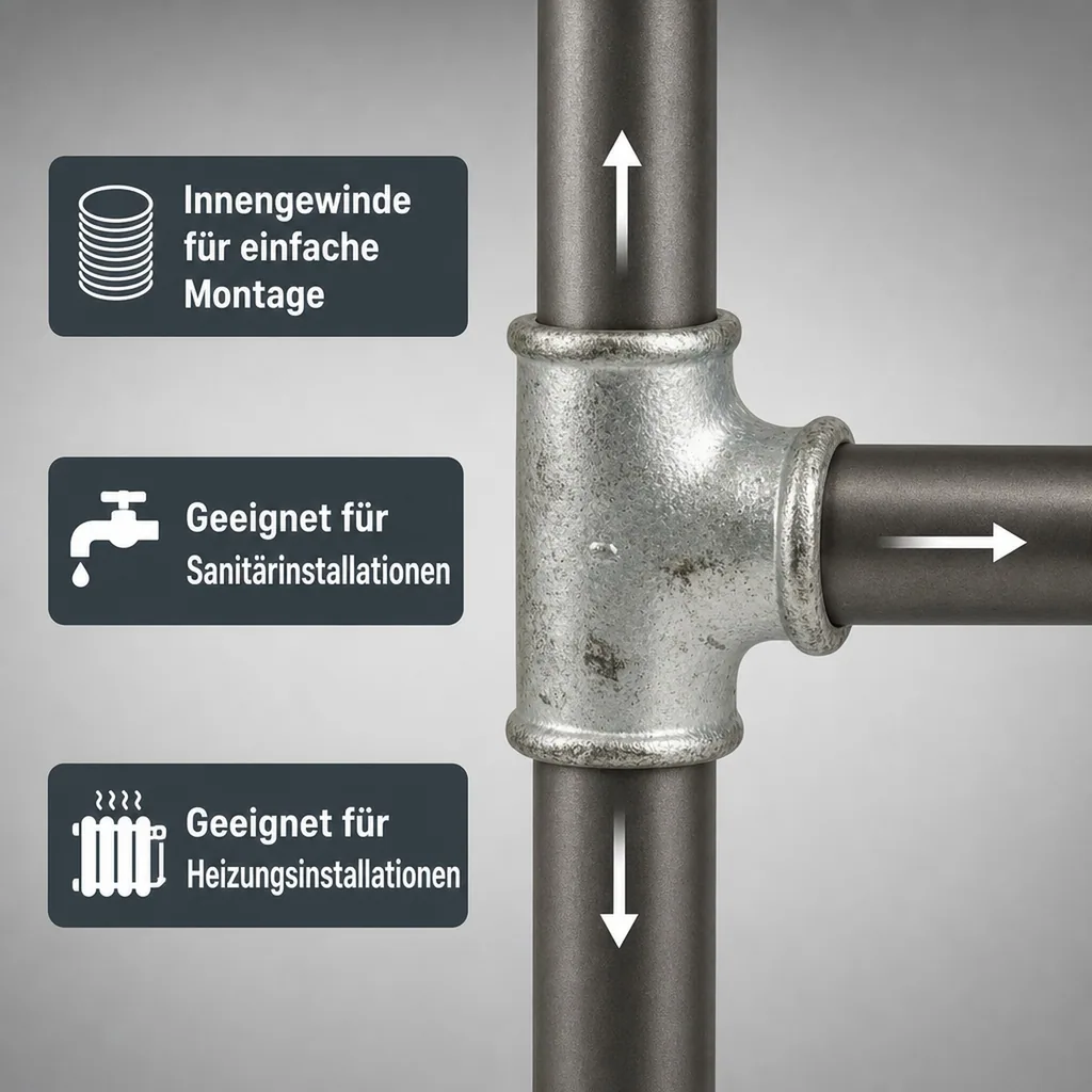 T Stück Temperguss, Gewindefitting 3/4 Zoll, Tempergussfitting