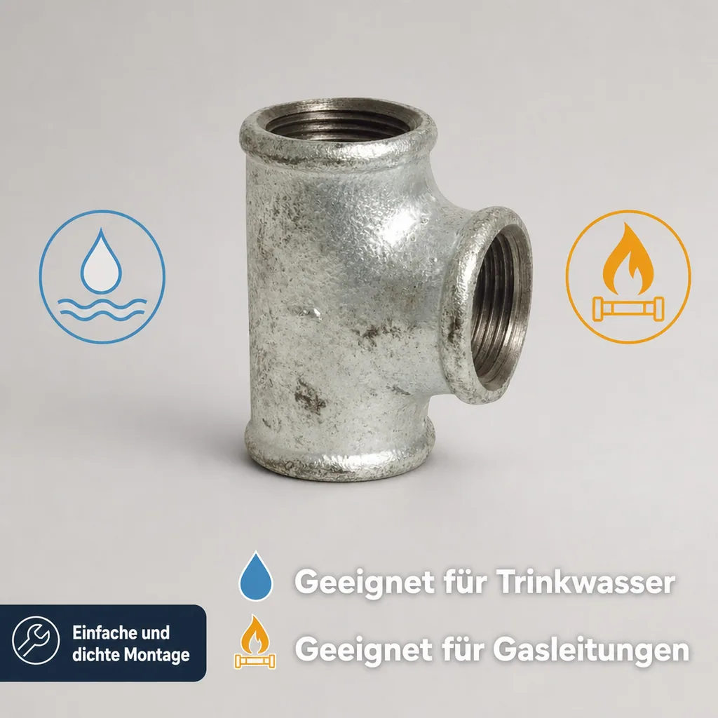 T Stück Temperguss, Gewindefitting 3/4 Zoll, Tempergussfitting