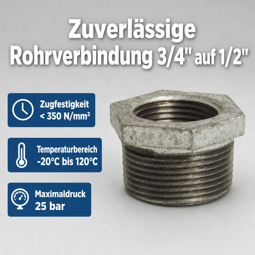 Gewindefitting Temperguss Reduzierstück 3/4" AG x 1/2" IG