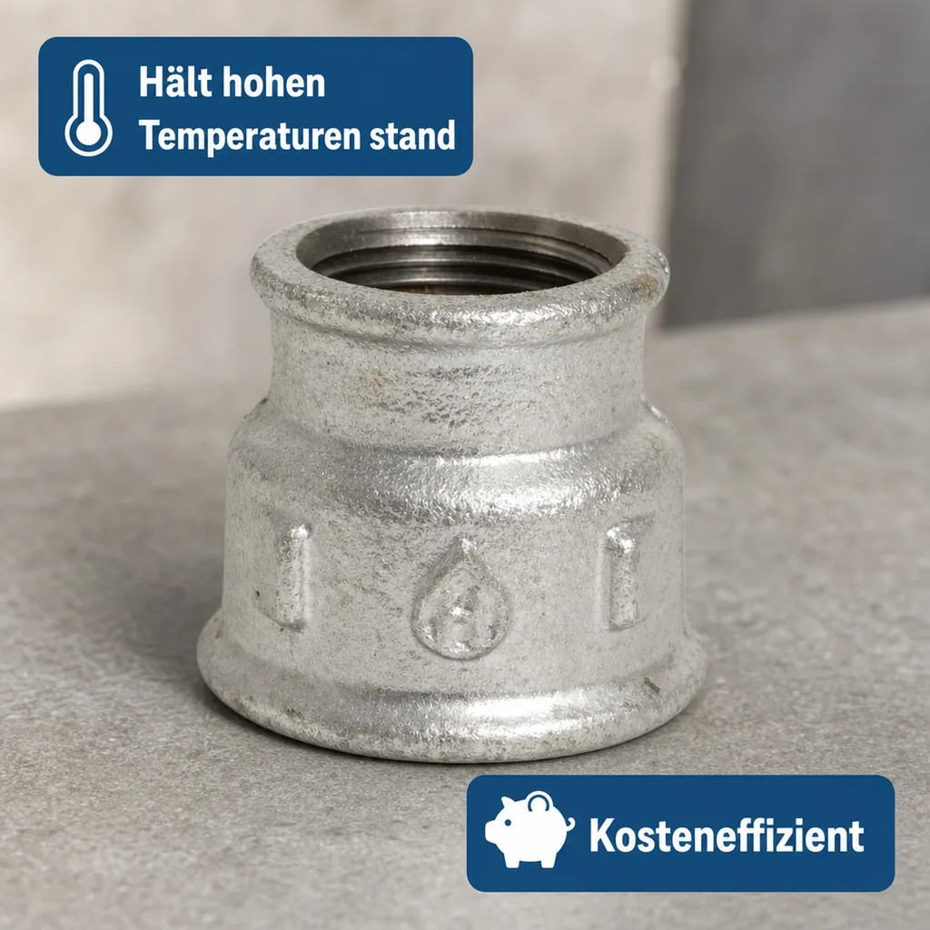Reduziermuffe, Tempergussfitting, Gewindefitting 1" IG x 3/4" IG