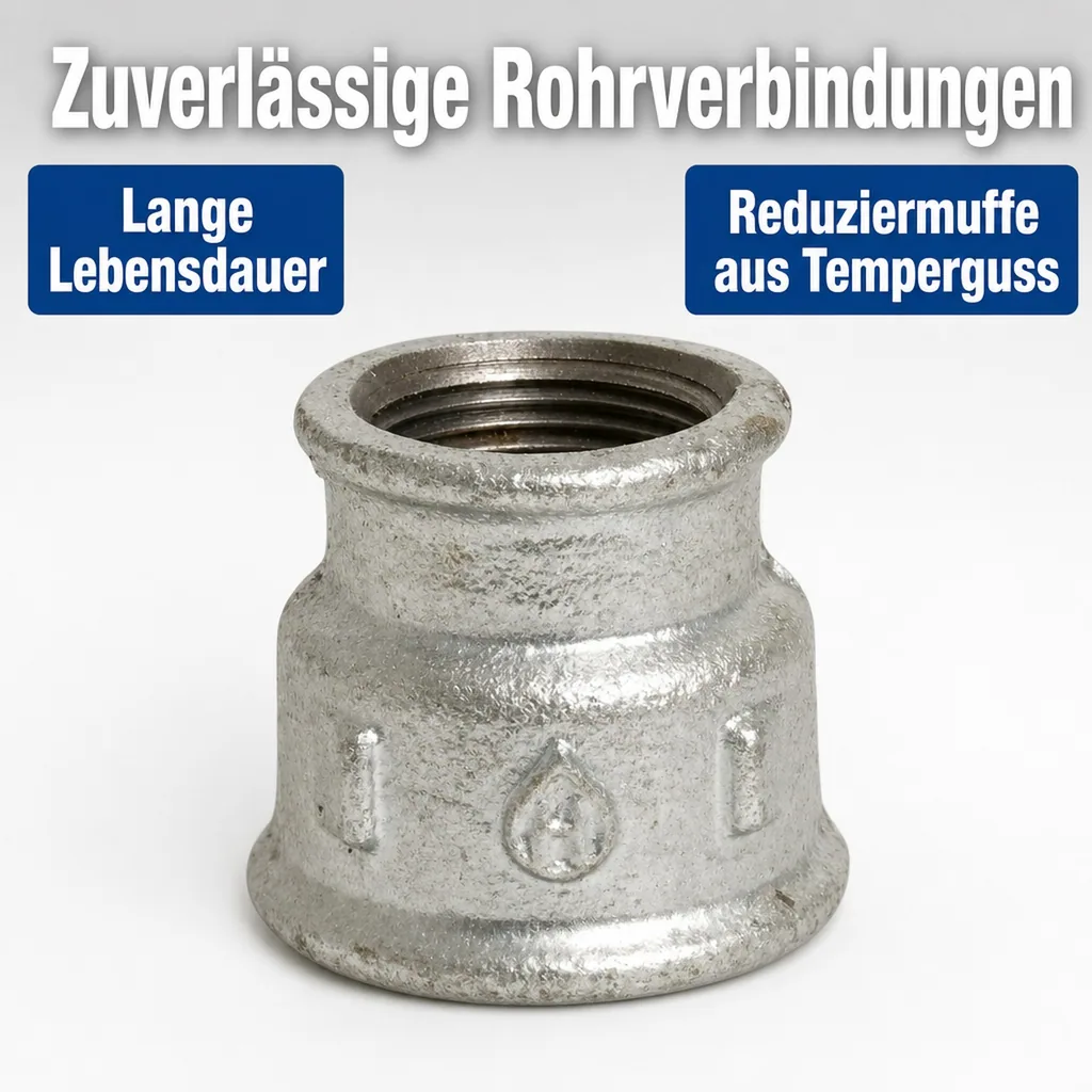 Reduziermuffe, Tempergussfitting, Gewindefitting 1" IG x 3/4" IG