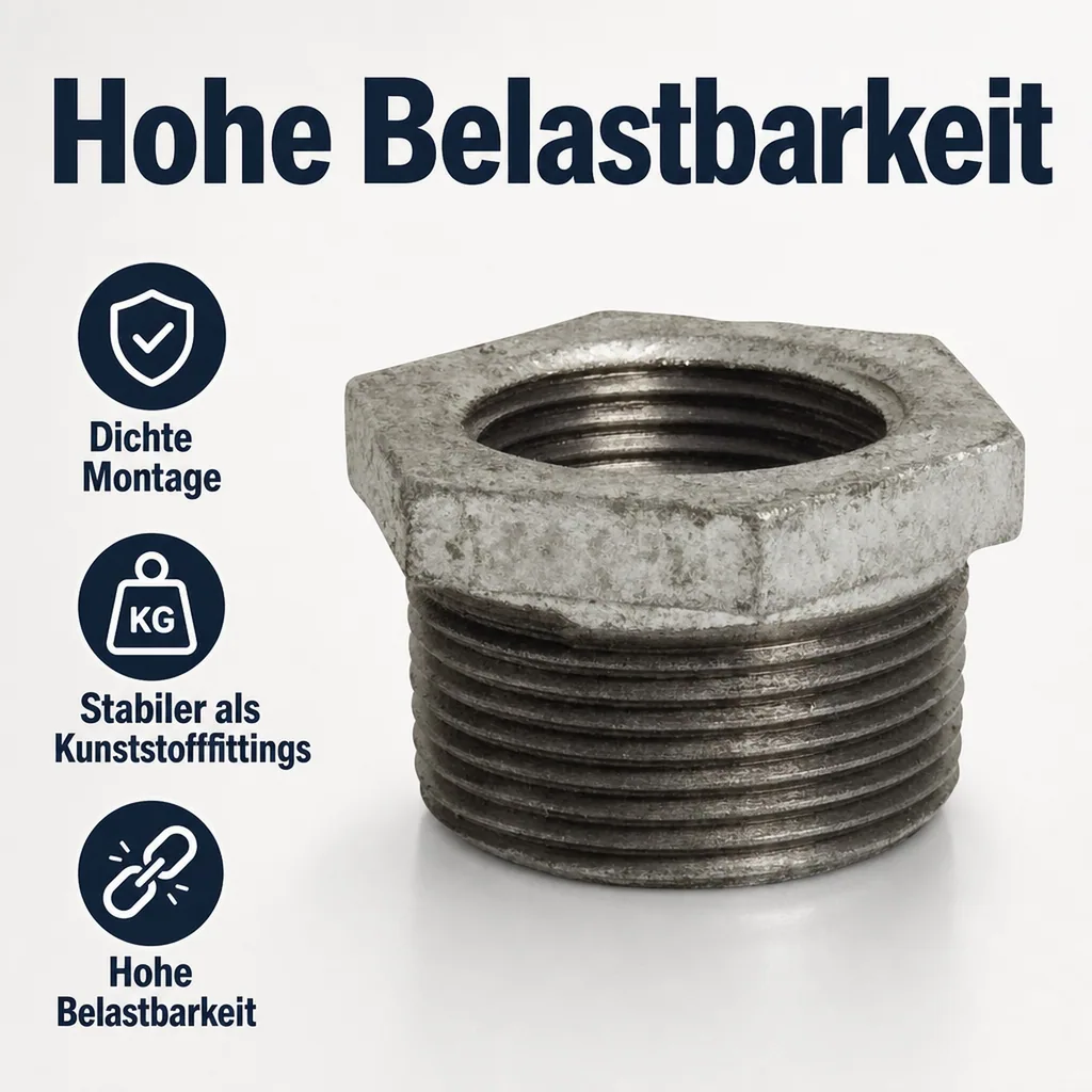 Tempergussfitting, Gewindefitting Temperguss, Reduzierstück 2" AG x 1 1/2" IG