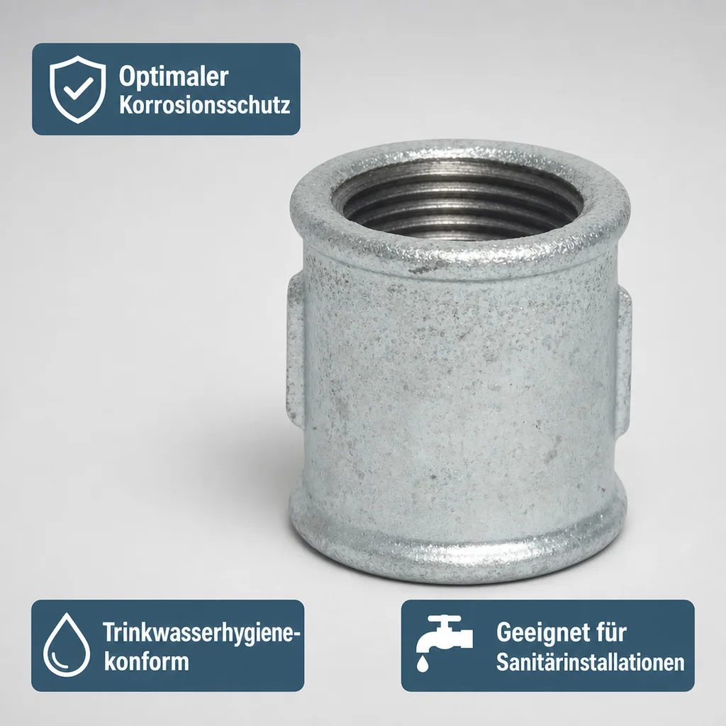 Tempergussfitting, Gewindefitting 1/2 Zoll, Muffe Innengewinde