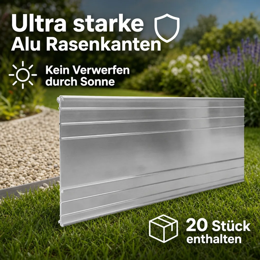 Ultra Starke Alu Rasenkanten 10-14-24 cm, Breite: 14 cm; Menge: 20 Stück; Länge-GS: 1 m