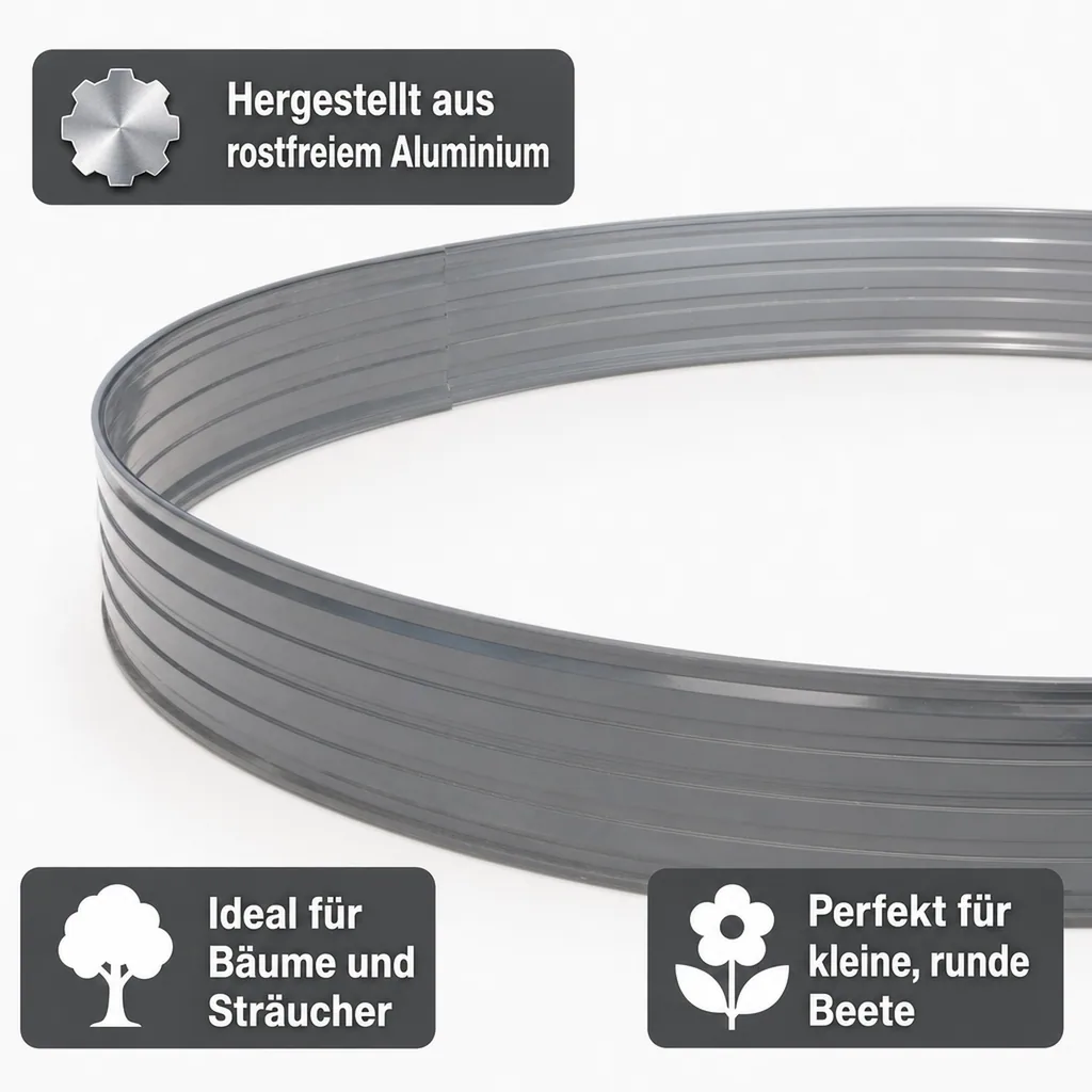 Baumring aus Alu Höhe 100 mm Durchmesser 0.8 m | Baumumrandung | Pflanzringe | Beeteinfassung | Rasenkante rund