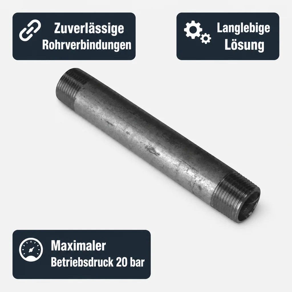 Rohrnippel verzinkt, Gewindefitting 3/4 Zoll, Stahl, 100 mm