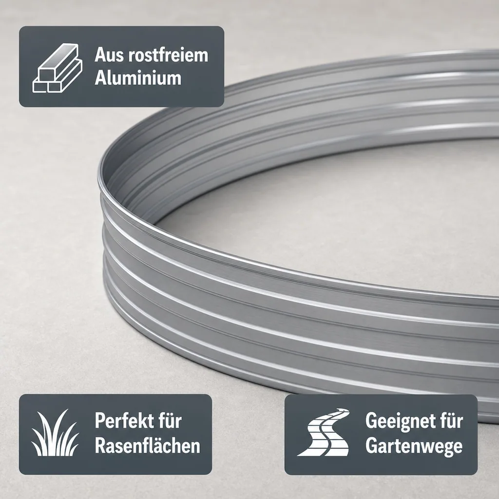 Baumring aus Alu Höhe 100 mm Durchmesser 1.2 m | Baumumrandung | Pflanzringe | Beeteinfassung | Rasenkante rund