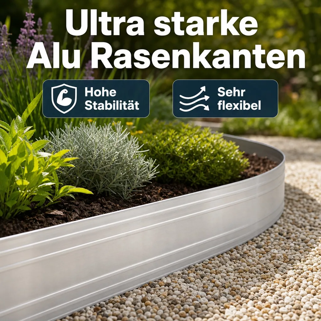 Ultra Starke Alu Rasenkanten Höhe: 10-14-24 cm, Länge: 1- 30 m | Beeteinfassung | Beetumrandung | Beetbegrenzungen, Breite: 14 cm; Menge: 15 Stück