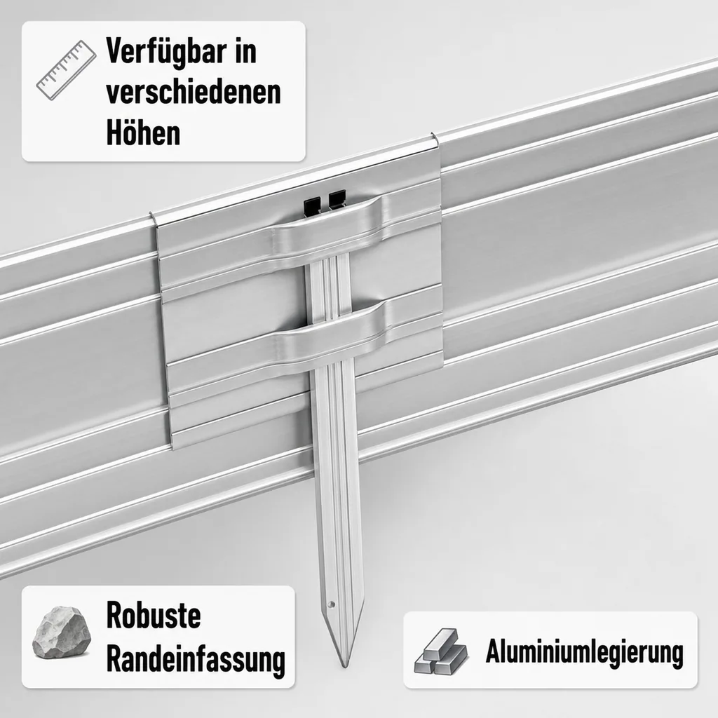 Ultra Starke Alu Rasenkanten Höhe: 10-14-24 cm, Länge: 1- 30 m | Beeteinfassung | Beetumrandung | Beetbegrenzungen, Breite: 14 cm; Menge: 25 Stück