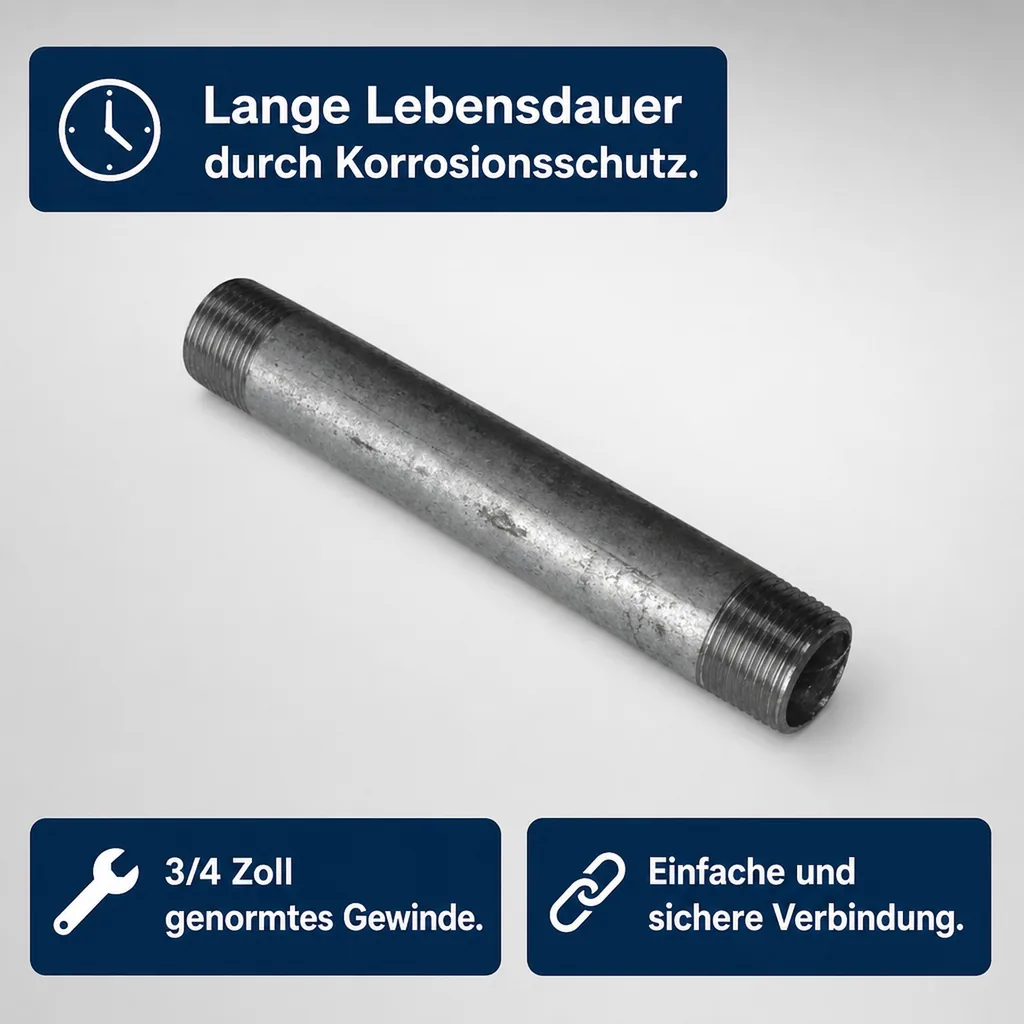 Rohrnippel verzinkt, Gewindefitting 3/4 Zoll