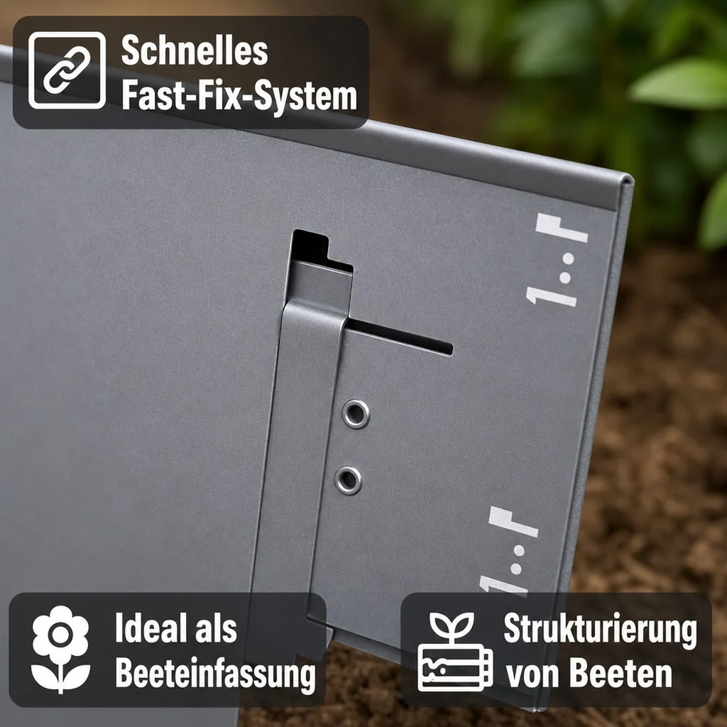 10er Set Rasenkanten Metall 13.5 cm hoch, 12 m lang | Beeteinfassung | Beetumrandung | Beetbegrenzungen, Color-GS: grau