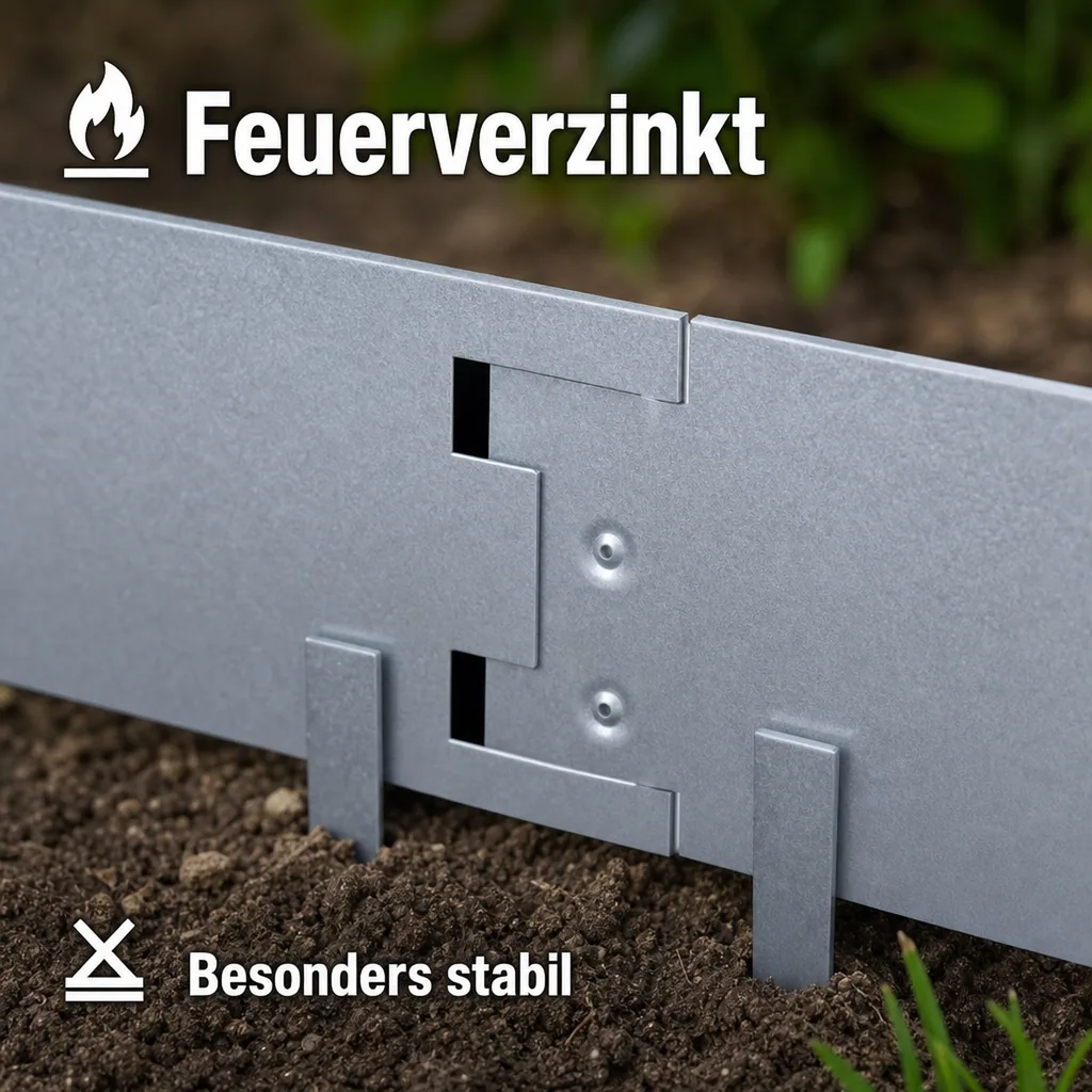 10er Set Rasenkanten Metall 13.5 cm hoch, 12 m lang | Beeteinfassung | Beetumrandung | Beetbegrenzungen, Color-GS: ohne Farbe
