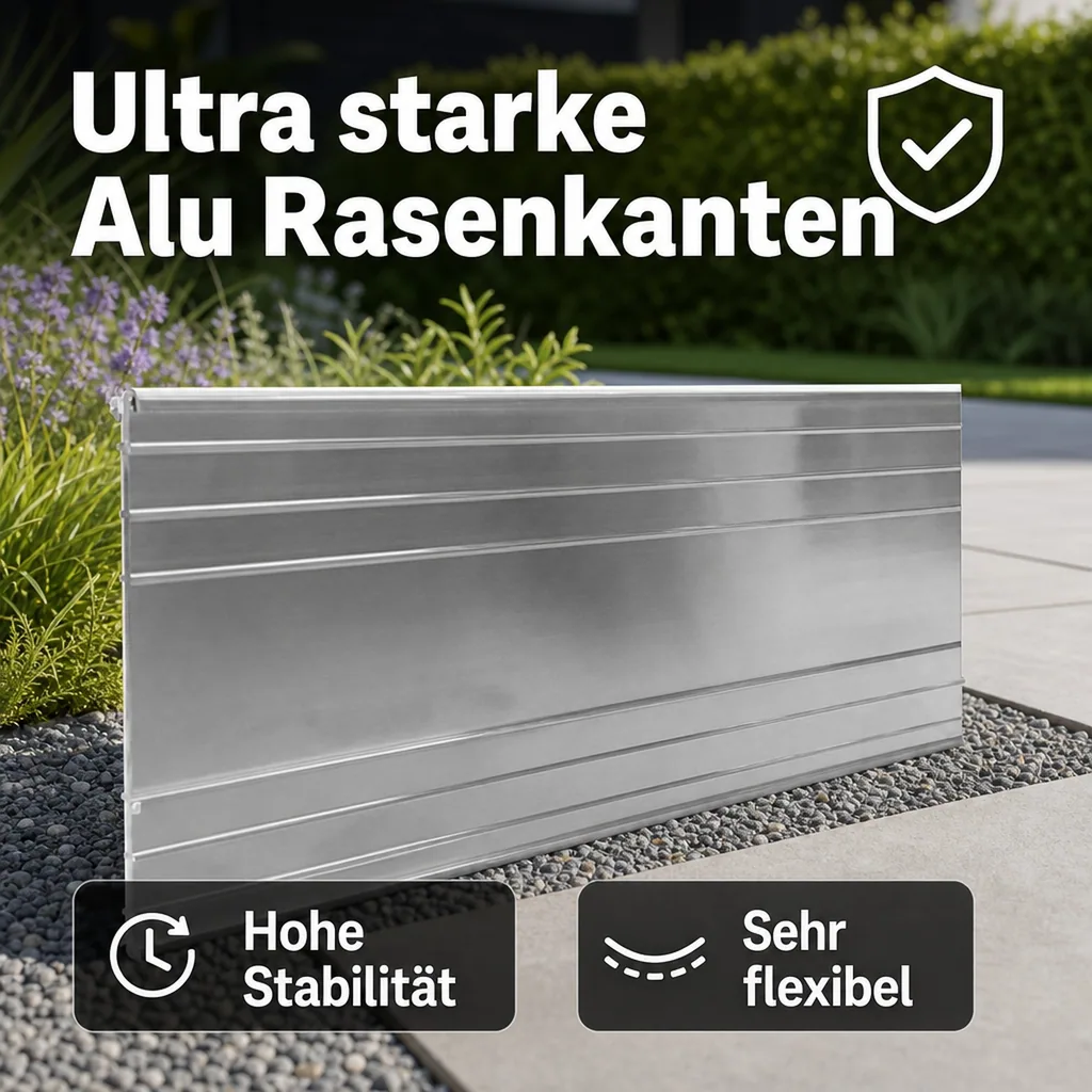 Ultra Starke Alu Rasenkanten Höhe: 10-14-24 cm, Länge: 1- 30 m | Beeteinfassung | Beetumrandung | Beetbegrenzungen, Breite: 24 cm; Menge: 5 Stück