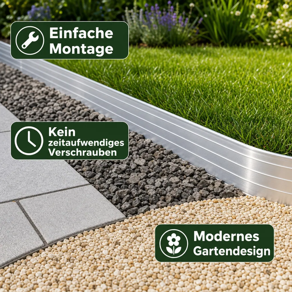 Ultra Starke Alu Rasenkanten Höhe: 10-14-24 cm, Länge: 1- 30 m | Beeteinfassung | Beetumrandung | Beetbegrenzungen, Breite: 24 cm; Menge: 5 Stück