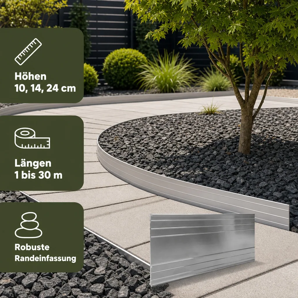 Ultra Starke Alu Rasenkanten Höhe: 10-14-24 cm, Länge: 1- 30 m | Beeteinfassung | Beetumrandung | Beetbegrenzungen, Breite: 24 cm; Menge: 5 Stück