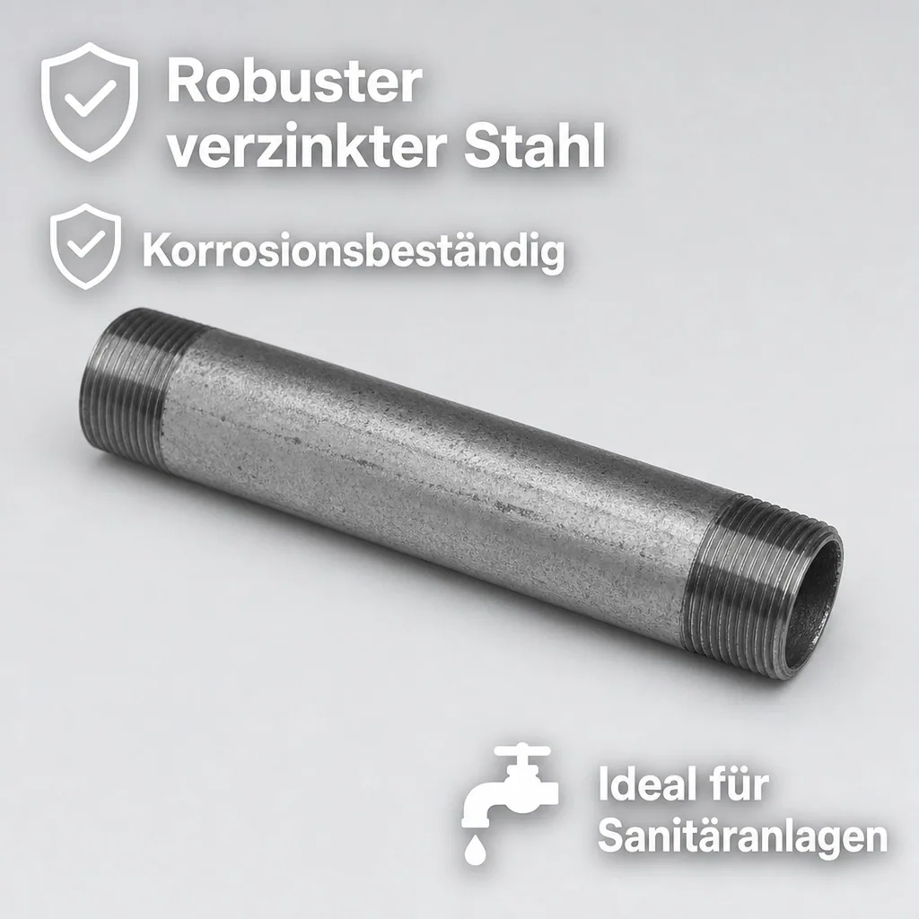Rohrnippel verzinkt, Gewindefitting 1 Zoll, Stahl verzinkt, 100mm