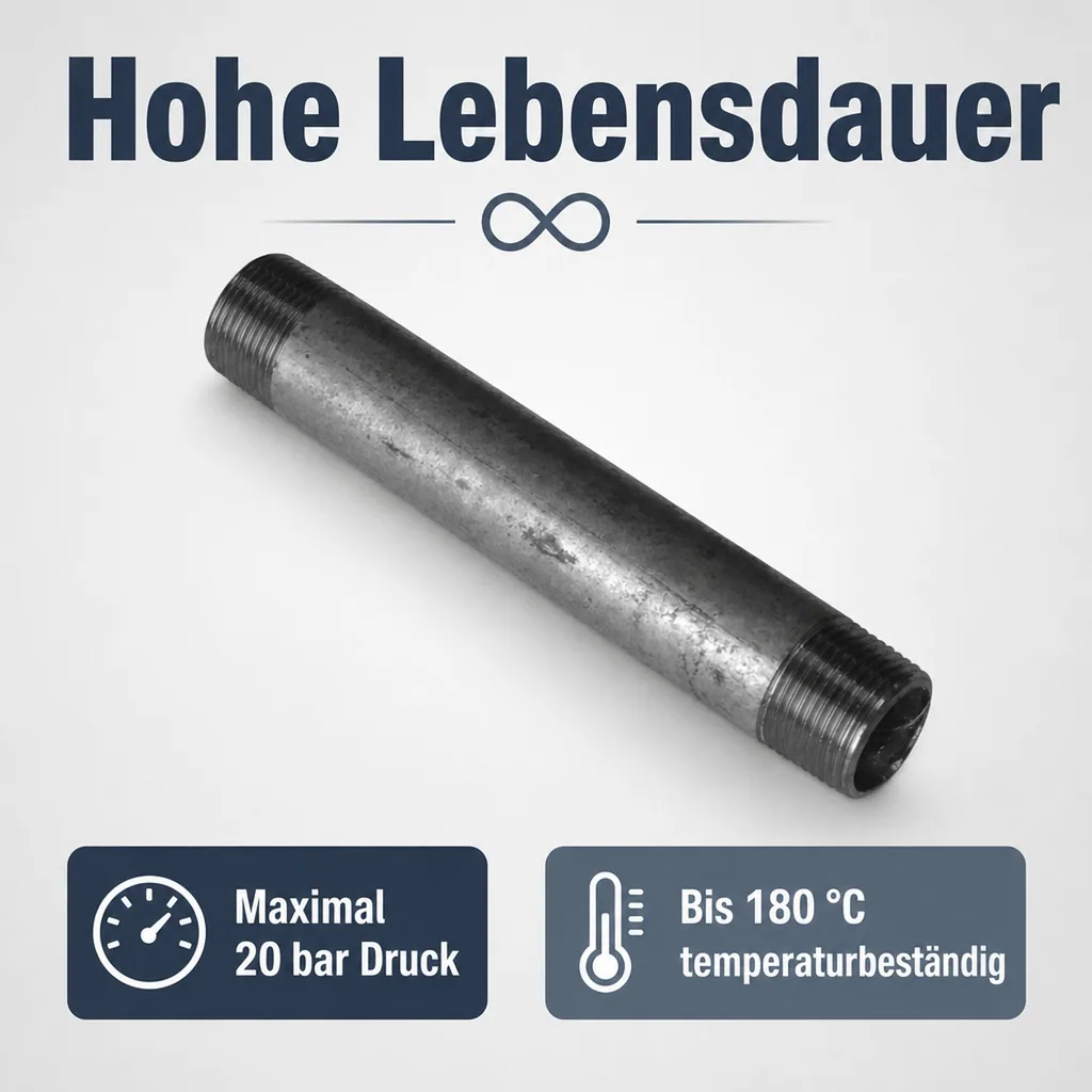 Rohrnippel verzinkt, Gewindefitting 1 Zoll, Stahl verzinkt, 100mm
