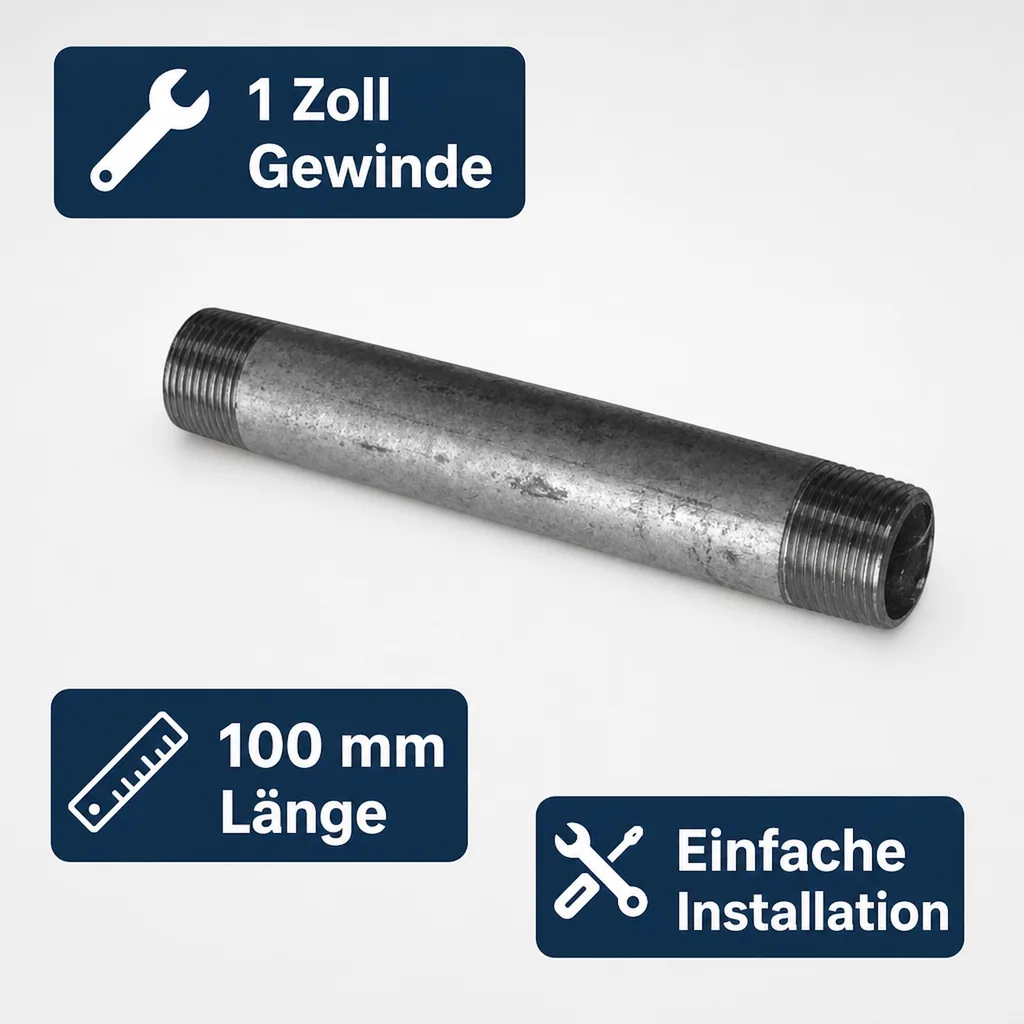 Rohrnippel verzinkt, Gewindefitting 1 Zoll, Stahl verzinkt, 100mm