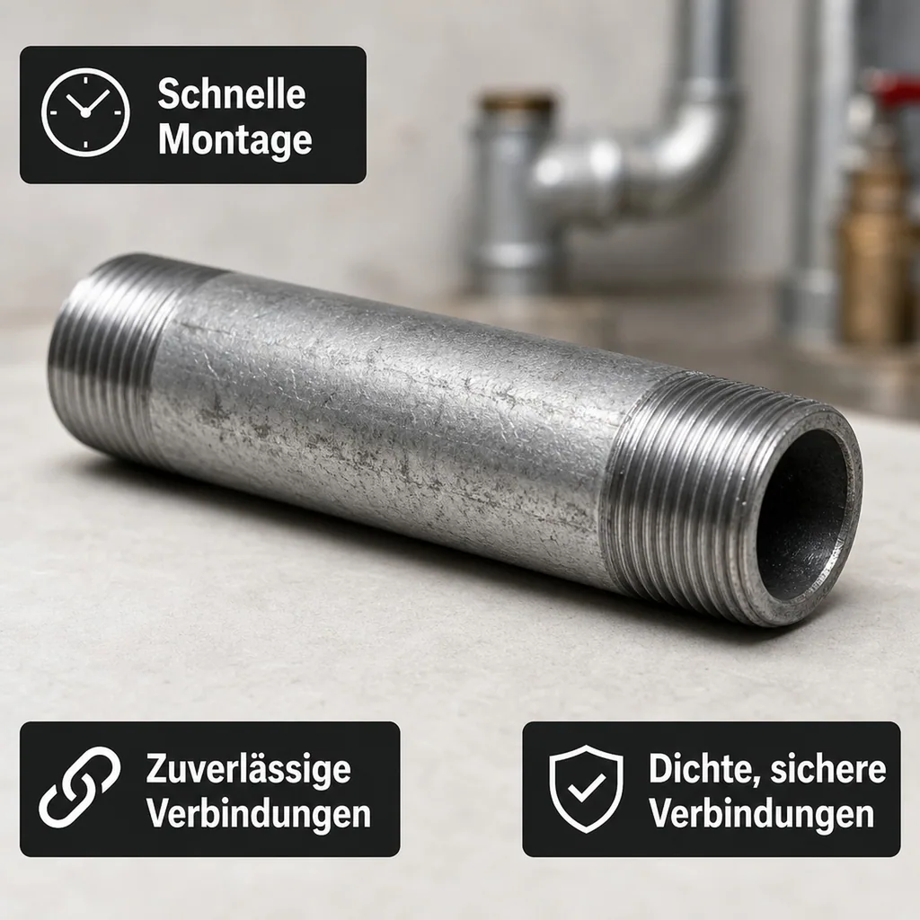 Rohrnippel verzinkt, Gewindefitting 1 Zoll, Stahl verzinkt, 100mm
