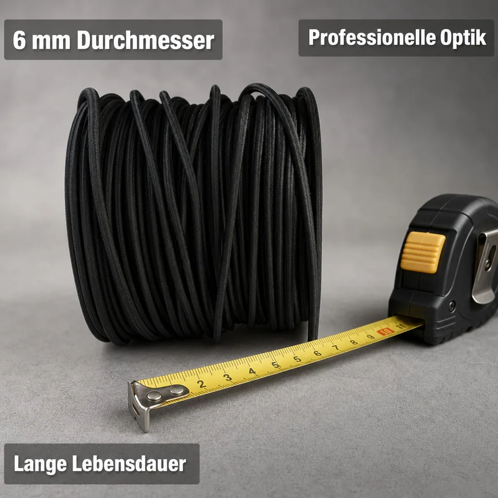 Expanderseil 6 mm, schwarz, 15 Meter, Gummiseil mit PP Ummantelung