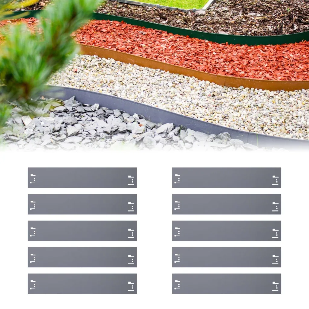 10er Set Rasenkanten Metall 18.5 cm hoch, 12 m lang | Beeteinfassung | Beetumrandung | Beetbegrenzungen, Color-GS: ohne Farbe
