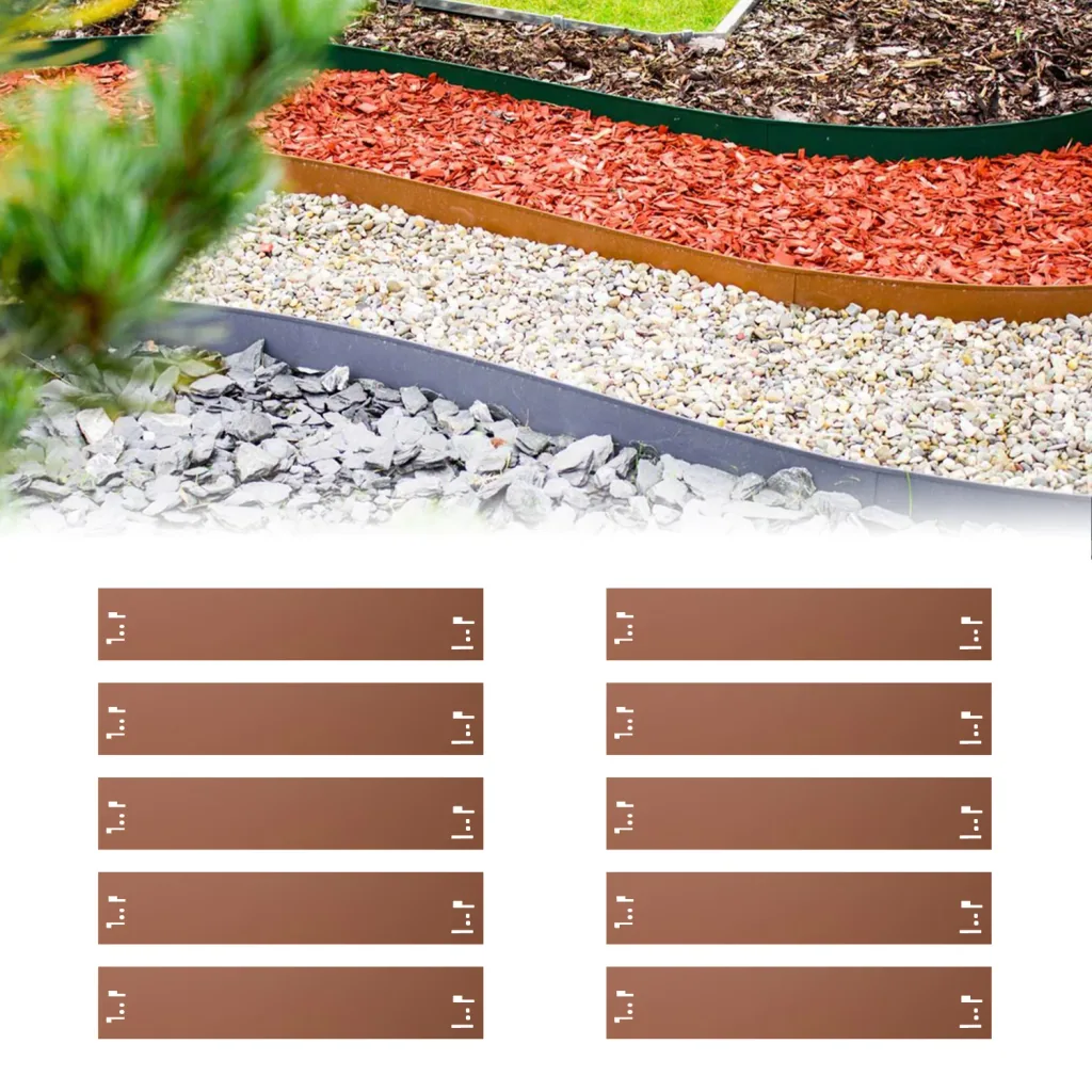 10er Set Rasenkanten Metall 18.5 cm hoch, 12 m lang | Beeteinfassung | Beetumrandung | Beetbegrenzungen, Color-GS: ohne Farbe