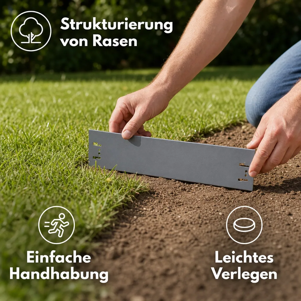 10er Set Rasenkanten Metall 18.5 cm hoch, 12 m lang | Beeteinfassung | Beetumrandung | Beetbegrenzungen, Color-GS: ohne Farbe