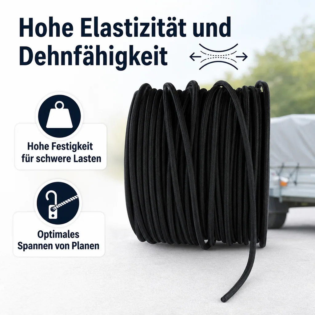 Expanderseil 6 mm schwarz 30 Meter PP Ummantelung