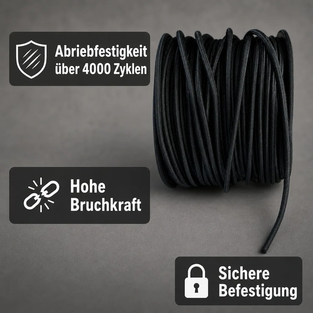 Expanderseil, 6 mm schwarz, 40 Meter, Gummiseil mit PP Ummantelung