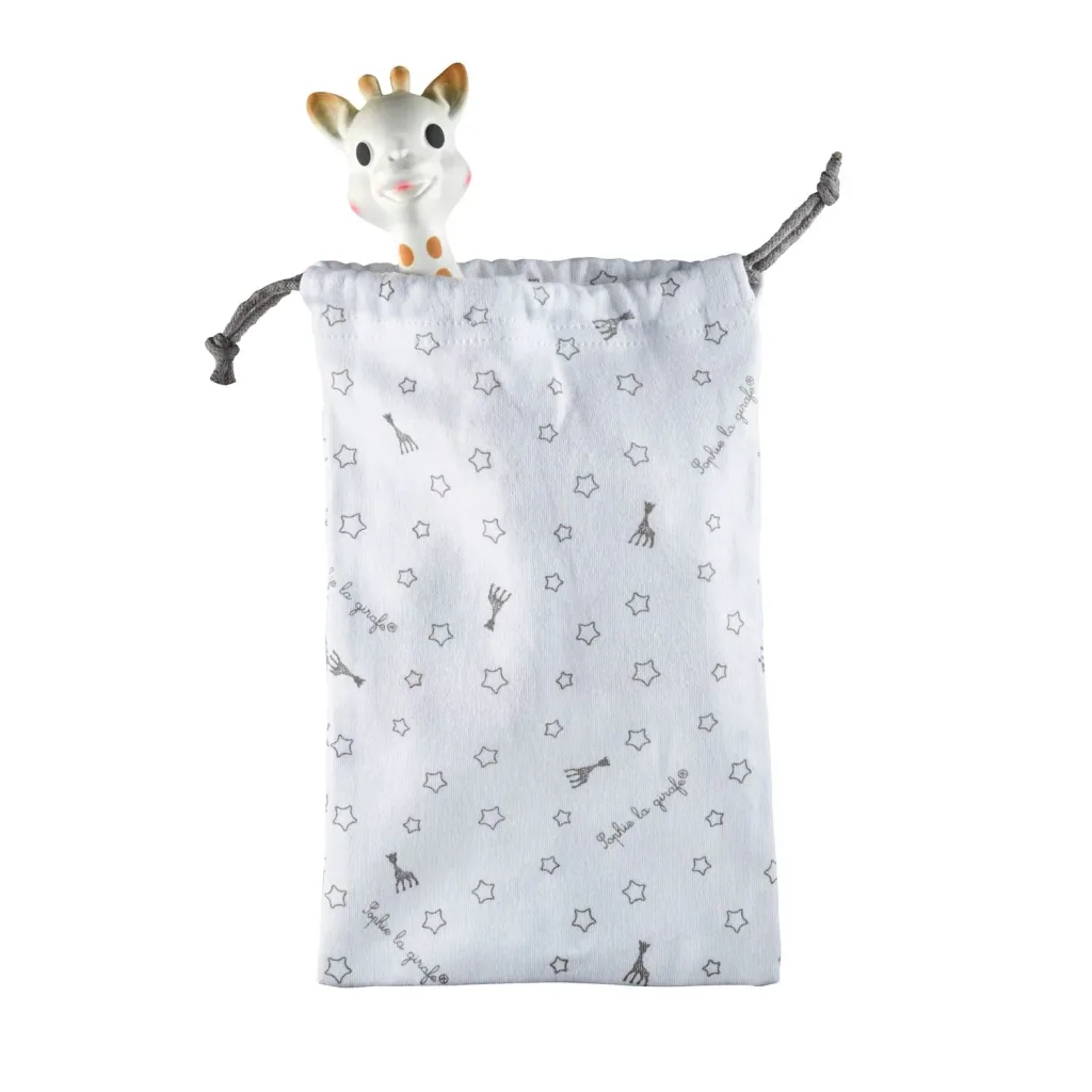 Sophie la girafe Beißring, Ringrassel - Naturkautschuk, Stoffbeutelchen (Geschenkkarton weiß)